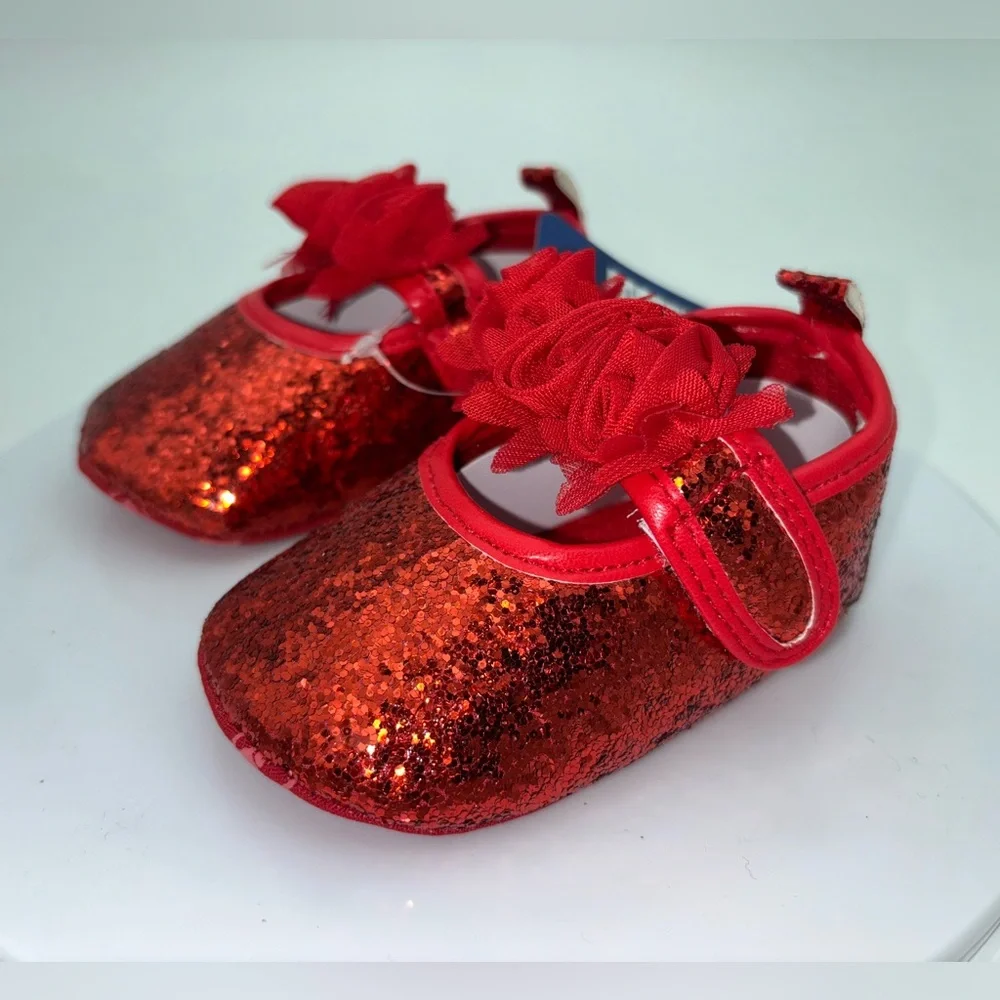 NEW Red Glitter Girls Shoe Mary Jane Baby Little Kids Size 3 6-9‎ Months